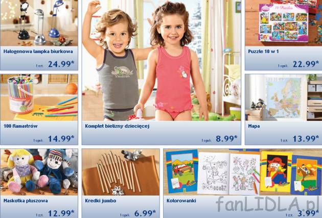 Lampka na biurko np dla ucznia. Komplet flamastrów, bielizna dziecięca, puzzle ...
