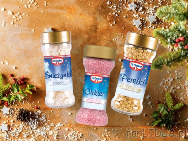 Dr. Oetker Śnieżynki cukrowe, cukier błyszczący lub perełki złote , cena 4,89 ...