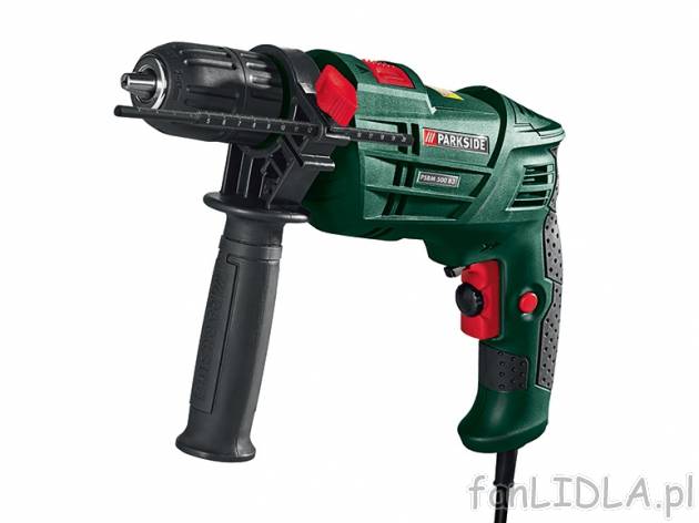 Wiertarka udarowa 500 W Parkside, cena 89,00 PLN za 1 szt. 
- bezstopniowy układ ...