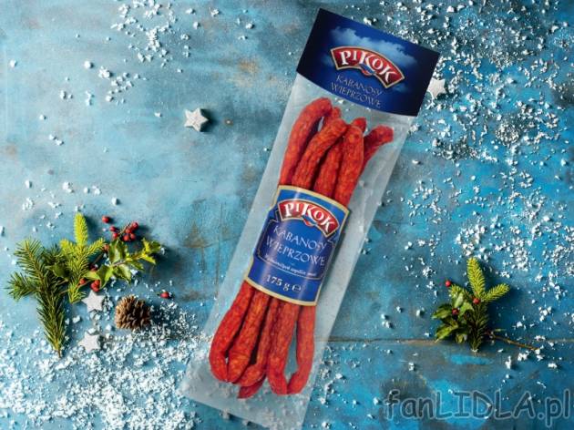Kabanosy wieprzowe , cena 7,49 PLN za 175 g/1 opak., 100g=4,28 PLN.