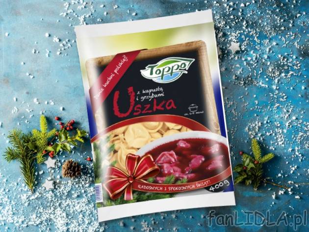 Uszka z kapustą i grzybami , cena 2,99 PLN za 400 g/1 opak., 1kg=7,46 PLN.