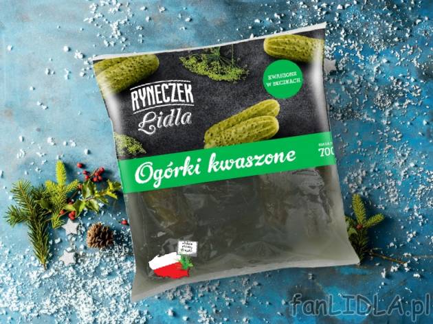 Ogórki kwaszone , cena 2,99 PLN za 700 g/1 opak., 1kg=7,48 wg wagi odcieku PLN.