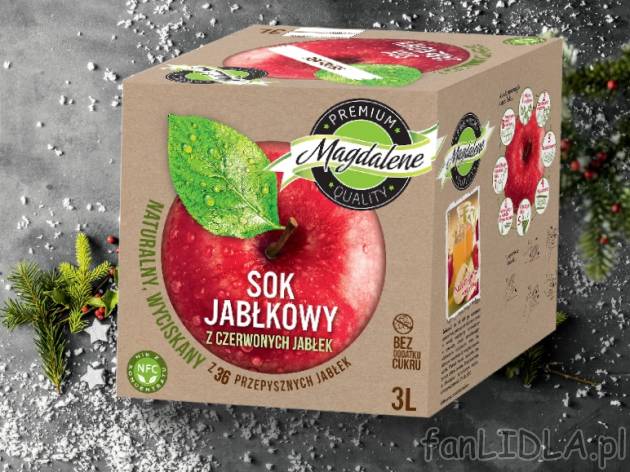 Sok jabłkowy , cena 11,99 PLN za 3L/1 opak., 1L=4,00 PLN.