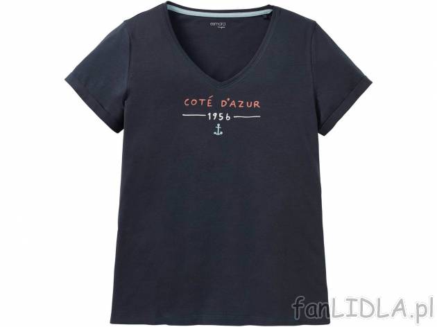 Koszulka do spania damska, cena 12,99 PLN. Damski T-shirt z wycięciem w serek i ...