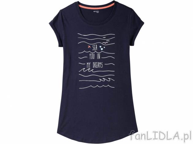Koszula nocna damska , cena 19,99 PLN. T-shirt damski z okrągłym dekoltem i nadrukiem. ...