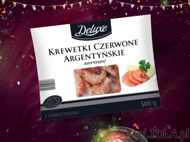 Krewetki czerwone argentyńskie , cena 29,99 PLN za 500 g/1 opak., 1kg=59,98 PLN.