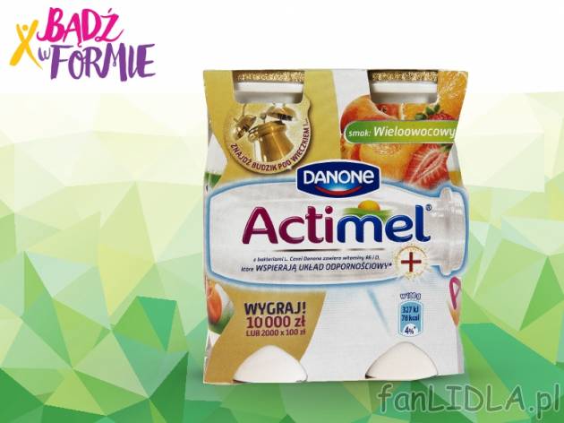 Actimel , cena 3,99 PLN za 4x100 g/1 opak., 1kg=9,98 PLN.
