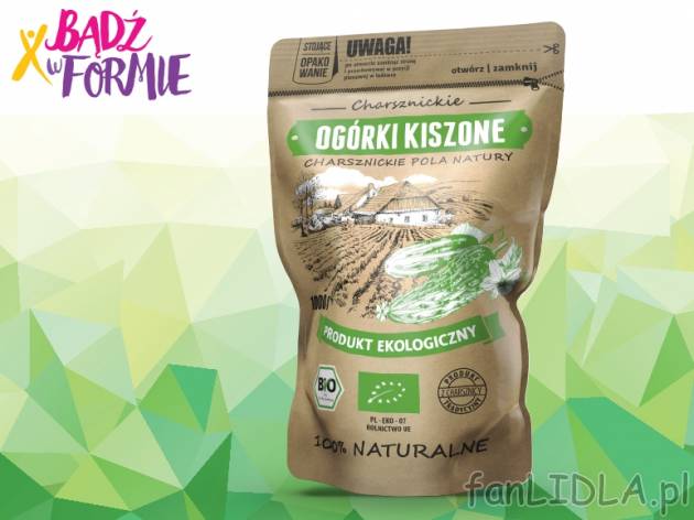Bio-Ogórki kiszone , cena 6,99 PLN za 500g/1 opak., 1kg=13,98 PLN.