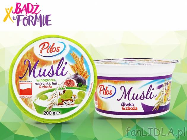 Jogurt owocowy z musli , cena 0,95 PLN za 200 g/1 opak., 100g=0,48 PLN.