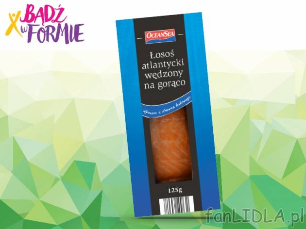 Łosoś wędzony na gorąco , cena 8,49 PLN za 125 g/1opak., 100g=6,79 PLN.