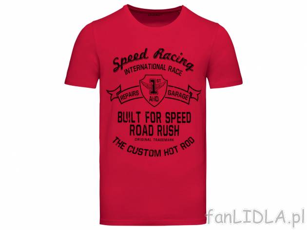 T-shirt męski , cena 12,99 PLN. Męska koszulka z okrągłym dekoltem i nadrukiem. ...