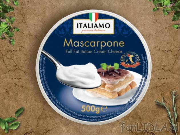 Ser mascarpone  , cena 8,49 PLN za 500g/1 opak., 1kg=16,98 PLN.