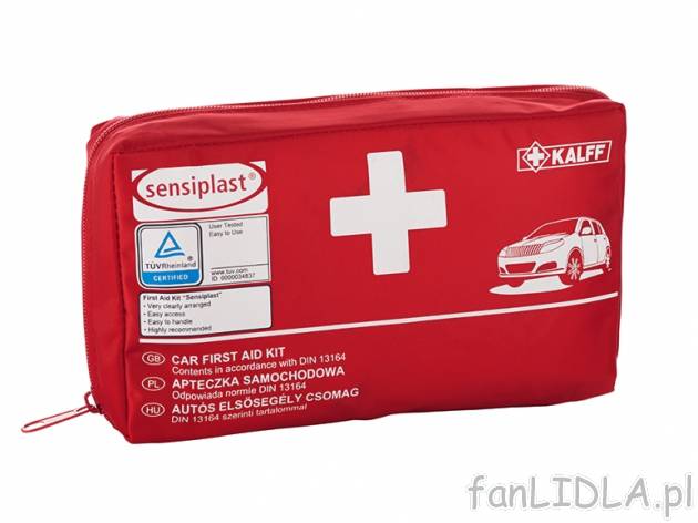 Apteczka samochodowa Sensiplast, cena 19,99 PLN za 1 opak. 
- 44 części 
- 12 ...