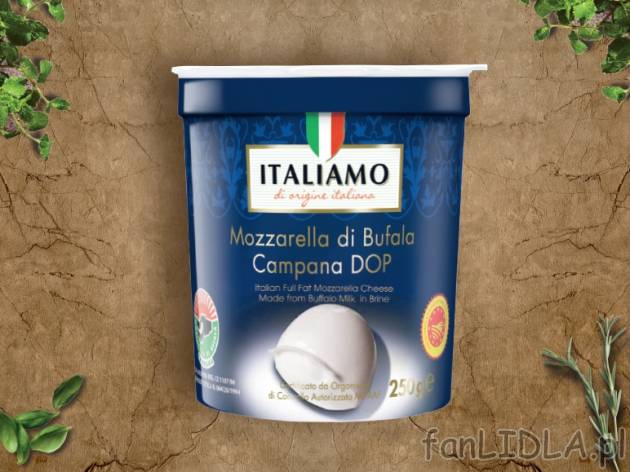 Mozzarella z mleka bawolego , cena 9,99 PLN za 250 g/1 opak., 100g=4,00 PLN.