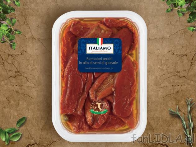Suszone pomidory , cena 5,99 PLN za 230g/1 opak., 100g=3,99 wg wagi odcieku PLN.