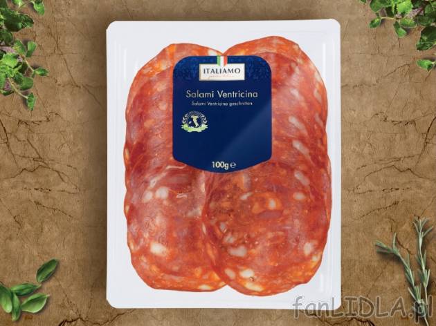 Włoskie salami w plastrach , cena 5,00 PLN za 100 g/1 opak.