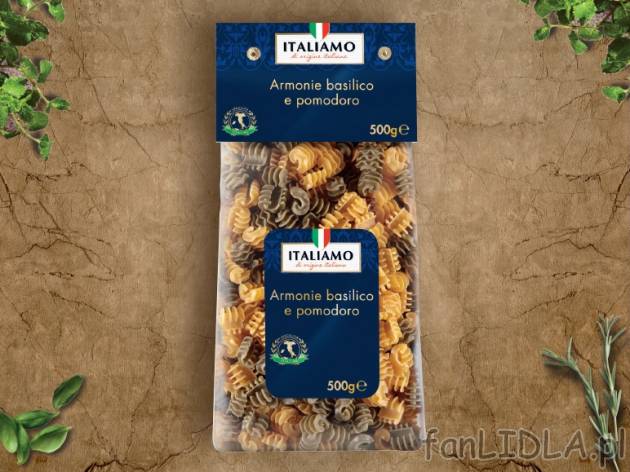 Makaron Armonie basilico e pomidoro , cena 4,99 PLN za 500g/1 opak., 1kg=9,98 PLN.