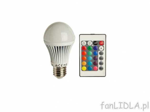 Żarówka LED E27 zmieniająca kolory, sterowana pilotem , cena 34,99 PLN za 1 szt. ...