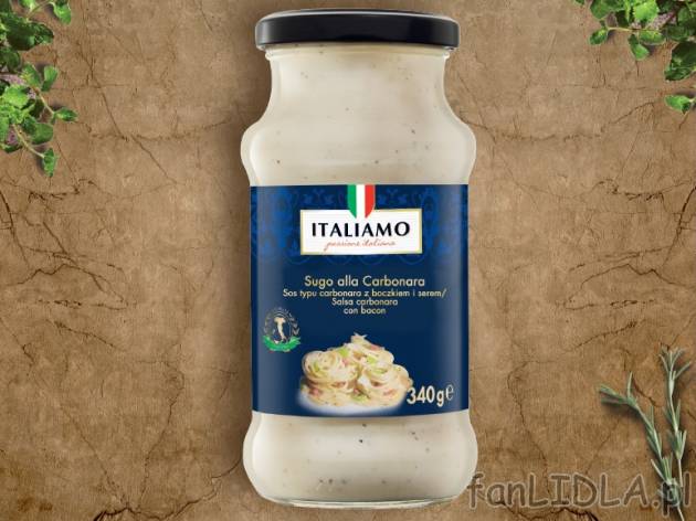 Sos do makaronu , cena 4,99 PLN za 340/350 g/1 opak., 1kg=14,68/14,26 PLN.