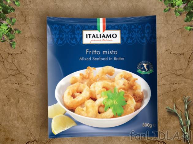 Mieszanka panierowanych owoców morza , cena 7,99 PLN za 300g/1 opak., 1kg=26,63 PLN.