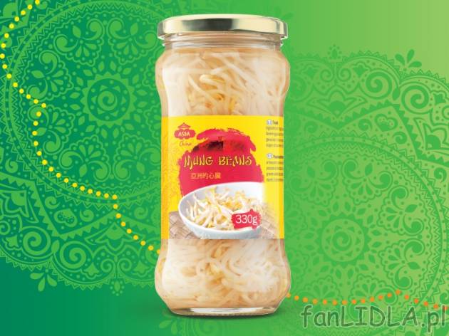 Kiełki fasoli mung , cena 2,00 PLN za 330g/1 opak., 1 kg=16,61 wg, wagi odcieku PLN.