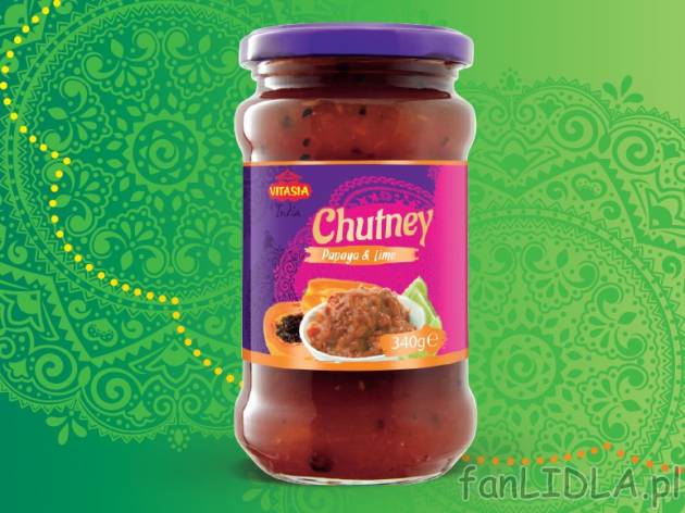 Sos chutney , cena 4,00 PLN za 340/350 g/1 opak., 1 kg=14,68/14,26 PLN.