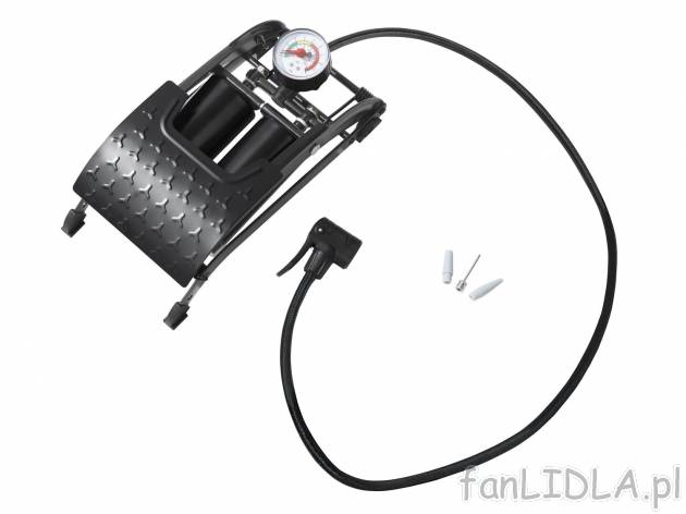 Pompka nożna z podwójnym cylindrem , cena 29,99 PLN 
- z kompletem adapterów ...