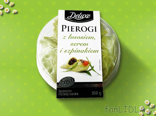 Pierogi z łososiem , cena 5,00 PLN za 350 g/1 opak., 1 kg=17,11 PLN. 
- różne ...