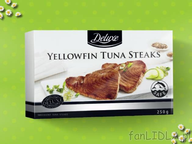 Steki z tuńczyka , cena 14,00 PLN za 250 g/1 opak., 100 g=6,00 PLN.
