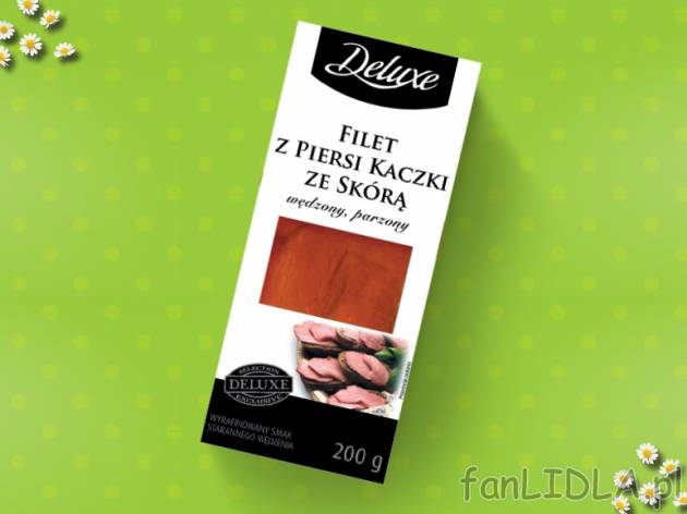 Wędzony filet z piersi kaczki , cena 10,00 PLN za 200 g/1 opak., 100 g=5,50 PLN.