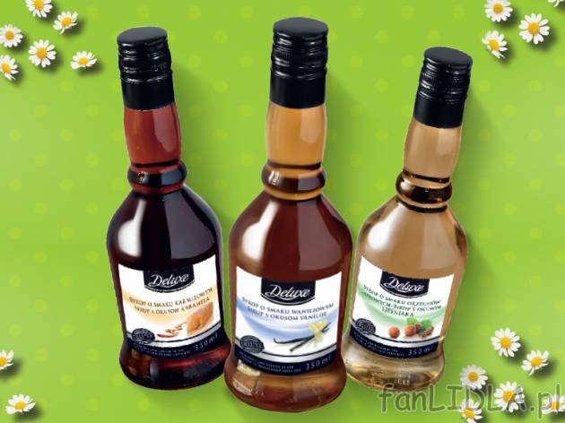Syrop do kawy , cena 5,00 PLN za 350 ml/1 opak., 1 L=17,11 PLN.  
-      różne rodzaje