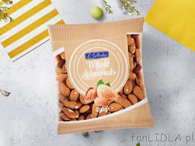 Belbake Migdały kalifornijskie , cena 10,00 PLN za 200 g/1 opak., 100 g=5,40 PLN.