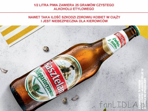 Piwo Kasztelan 660 ml , cena 2,00 PLN za 660 ml/1 opak., 1 L=3,62 PLN.