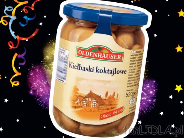Kiełbaski koktajlowe , cena 5,99 PLN za 520 g/1 opak., 1 kg=19,97 wg wagi odcieku ...
