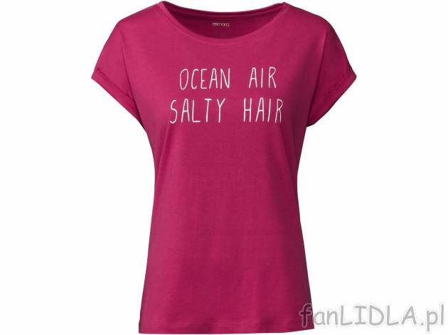 T-shirt z bawełny , cena 9,99 PLN. Damska koszulka z okrągłym dekoltem i napisem ...