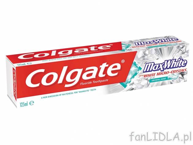 Colgate Max White lub Max Fresh , cena 4,99 PLN za 125 ml/ 1 opak., 100 g = 3,99 ...