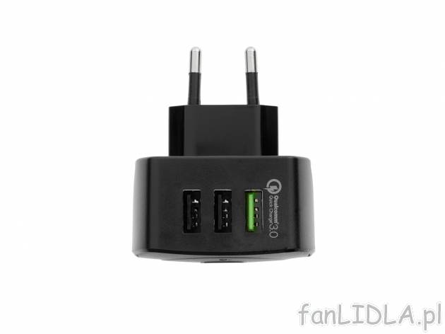 Ładowarka , cena 29,99 PLN 
- do ładowania do 3 urządzeń przez USB
- lampka ...
