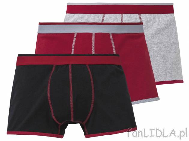 Bokserki, 3 pary** , cena 7,99 PLN  
-  95% bawełny, 5% elastanu 
-  rozmiary: M-XL