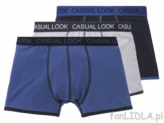 Bokserki, 3 pary** , cena 7,99 PLN  
-  95% bawełny, 5% elastanu 
-  rozmiary: M-XL