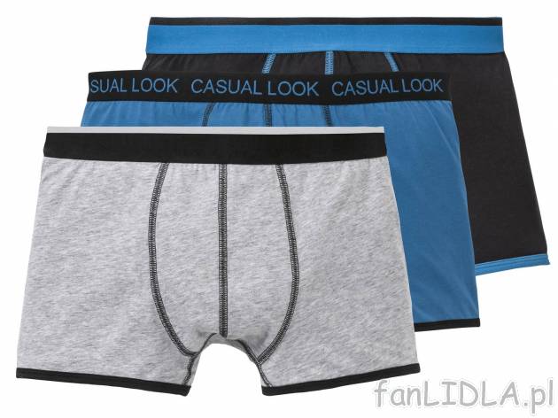Bokserki, 3 pary** , cena 7,99 PLN  
-  95% bawełny, 5% elastanu 
-  rozmiary: M-XL
