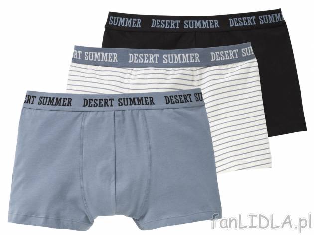 Bokserki, 3 pary** , cena 7,99 PLN  
-  95% bawełny, 5% elastanu 
-  rozmiary: M-XL