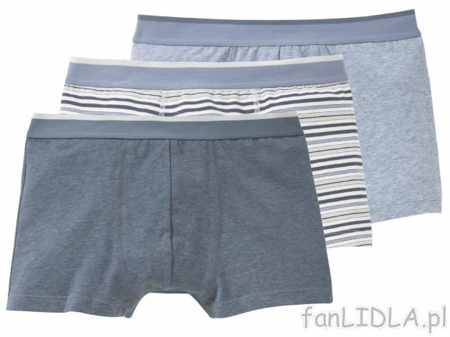 Bokserki, 3 pary** , cena 7,99 PLN  
-  95% bawełny, 5% elastanu 
-  rozmiary: S-XL