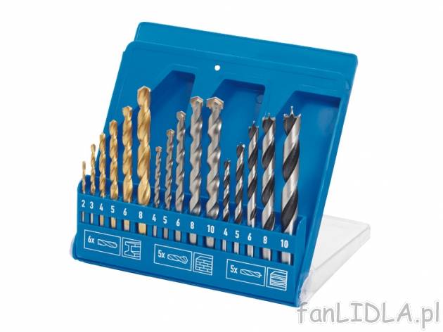 Komplet wierteł Powerfix, cena 24,99 PLN za 1 opak. 
- do wiercenia w stali, betonie ...