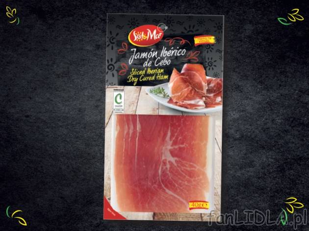 Hiszpańska szynka krojona, surowa , cena 6,00 PLN za 40 g/1 opak., 100 g=17,48 PLN.