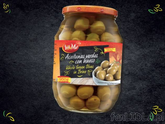 Zielone oliwki Manzanilla z pestką , cena 5,00 PLN za 950 g/1 opak., 1 kg=9,98 ...