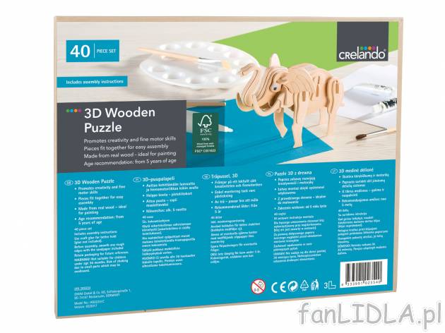 Puzzle 3 D z drewna , cena 6,99 PLN za 1 opak.