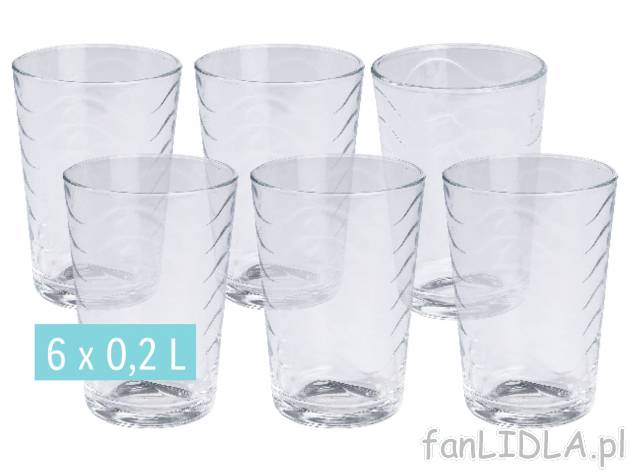 Szklanki, 6 szt.* , cena 1,49 PLN  
-  6 x 0,2 l
-  przeznaczone do mycia w zmywarce 