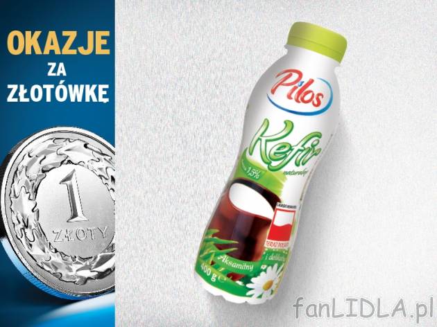 Pilos Kefir naturalny 1,5% tł. , cena 1,00 PLN za 2x200g, 1kg=2,50 PLN.