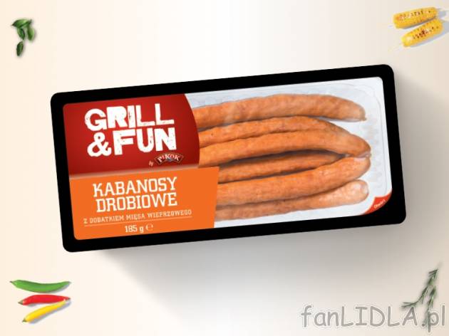 Grill&Fun Kabanosy , cena 2,00 PLN za 185 g/1 opak., 100 g=3,15 PLN.