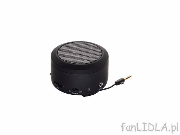 Minigłośnik , cena 29,99 PLN za 1 szt. 
- zwijany kabel z wtyczką Jack 3,5 mm ...